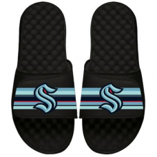 Youth ISlide Black Seattle Kraken Primary Logo Stripe Slide Sandals