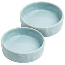 Set Of Two Manor Blue Medium Pet Dog Bowls by Park Life Designs in Blue