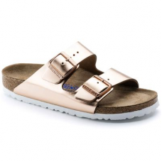 BIRKENSTOCK Arizona Natural Leather Metallic Copper Two-Strap Sandals