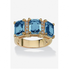 Plus Size Women's Yellow Gold-Plated Emerald Cut 3 -Stone Simulated Birthstone & CZ Ring by PalmBeach Jewelry in March (Size 9)