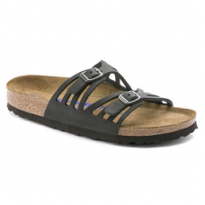 BIRKENSTOCK Granada Oiled Leather Black Two-Strap Sandals