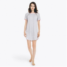 Nautica Women's Striped Sleep Dress Grey Shadow, XL