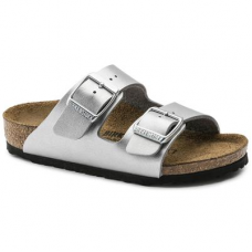 BIRKENSTOCK Kids Arizona Birko-Flor Silver Two-Strap Sandals